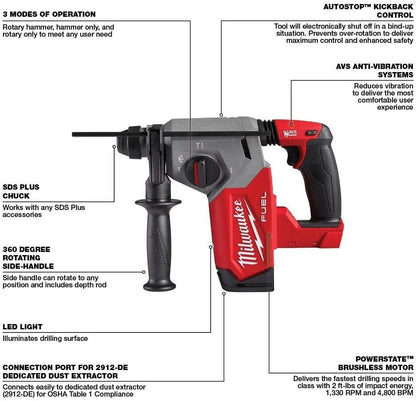 Milwaukee 2912-20 M18 Fuel 18V 1" Sds Plus Brushless Rotary Hammer