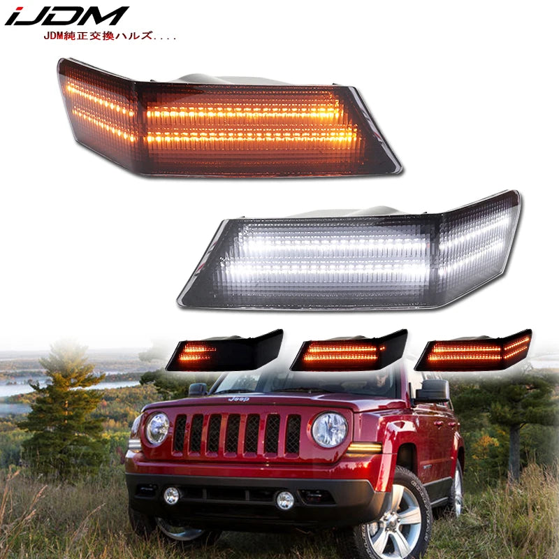 iJDM 2007-2017 Jeep Patriot Amber Sequential Turn Signal Light/White Driving Lights