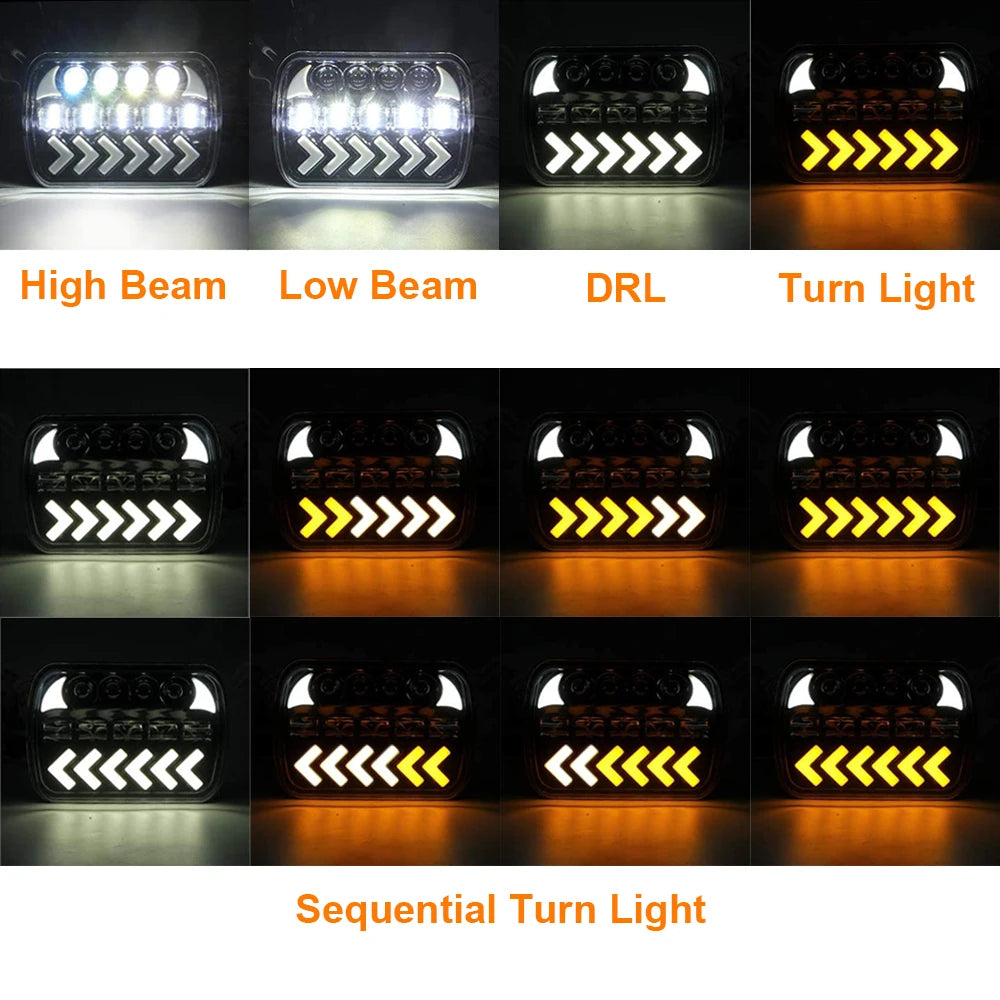 1987-1995 Jeep Wrangler YJ 1984-2001 Jeep Cherokee XJ 1986-1992 Jeep Comanche MJ LED Headlight Sequential Turn Signal