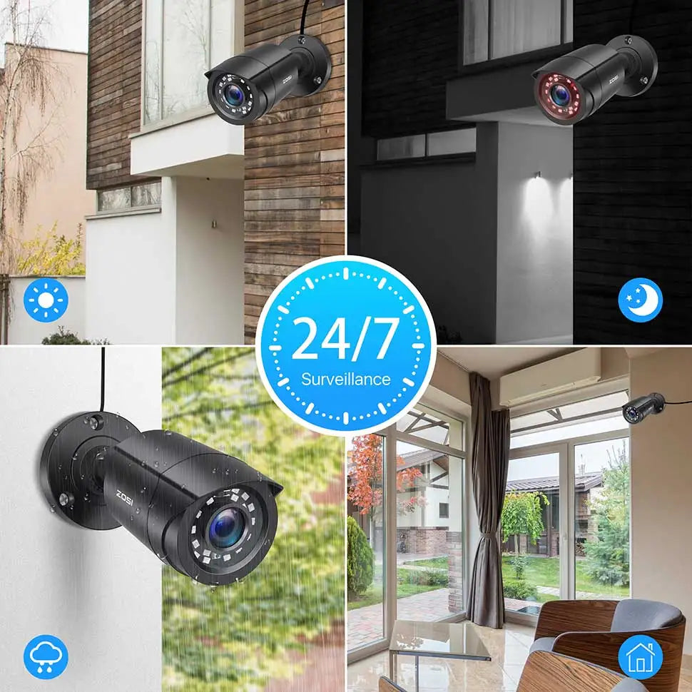 ZOSI 1080P 4-in-1 CCTV ,3.6mm Lens 24 IR LEDs,80ft Night Vision ,Outdoor Wheatherproof Surveillance Camera