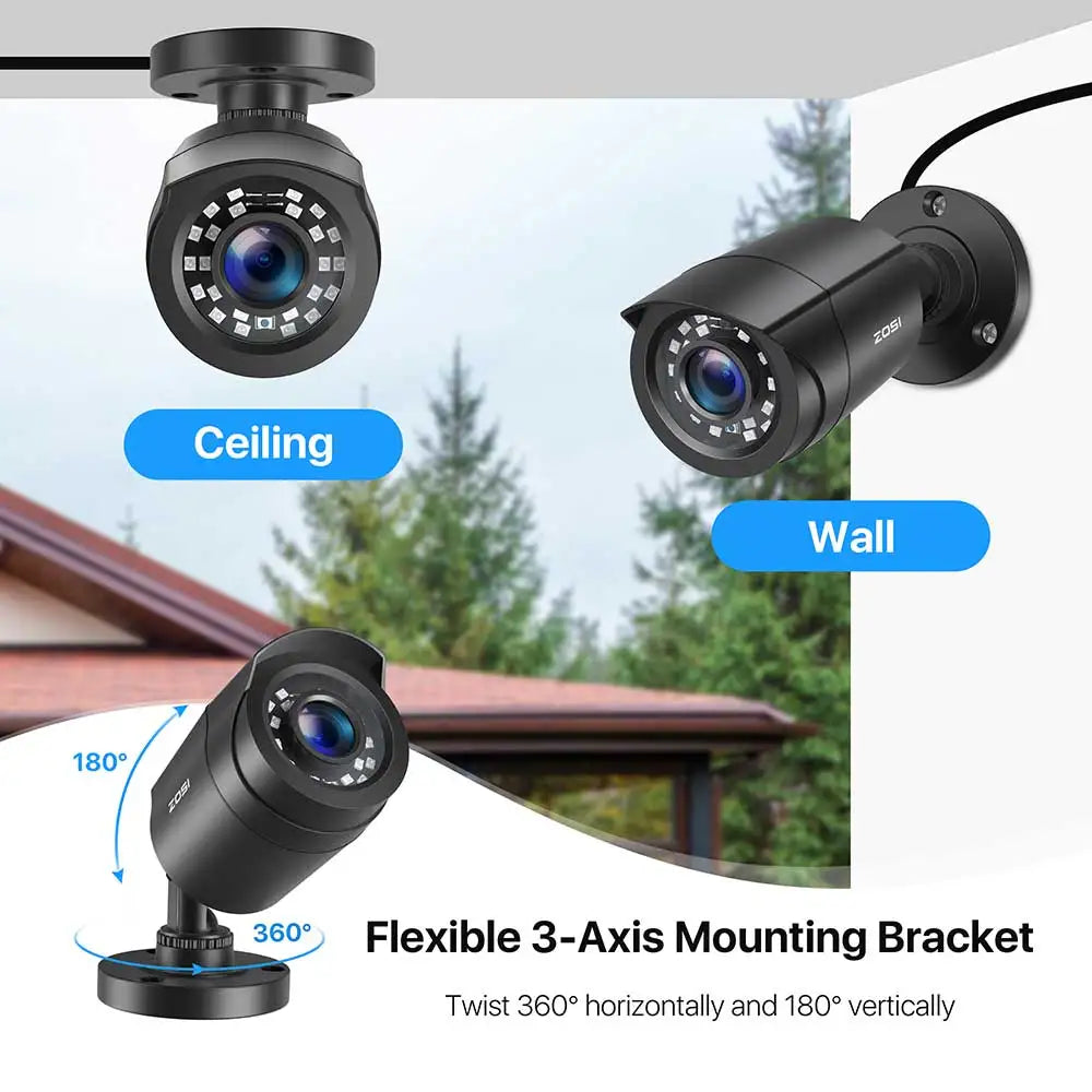 ZOSI 1080P 4-in-1 CCTV ,3.6mm Lens 24 IR LEDs,80ft Night Vision ,Outdoor Wheatherproof Surveillance Camera