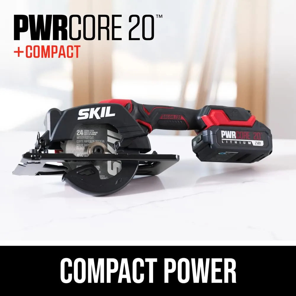 Skil PWRCORE 20 Brushless 20V 4-1/2 in. Compact Lightweight One-Hand Circular Saw Kit 2.0Ah PWR CORE 20 Lithium Battery and Charger