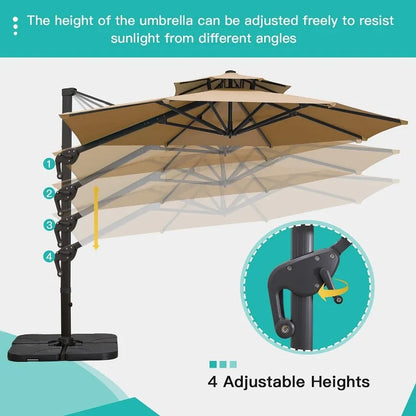 Sunnyglade 11FT Double Top Cantilever Patio Umbrella Deluxe Offset Umbrella 360° Rotation & Integrated Tilting System