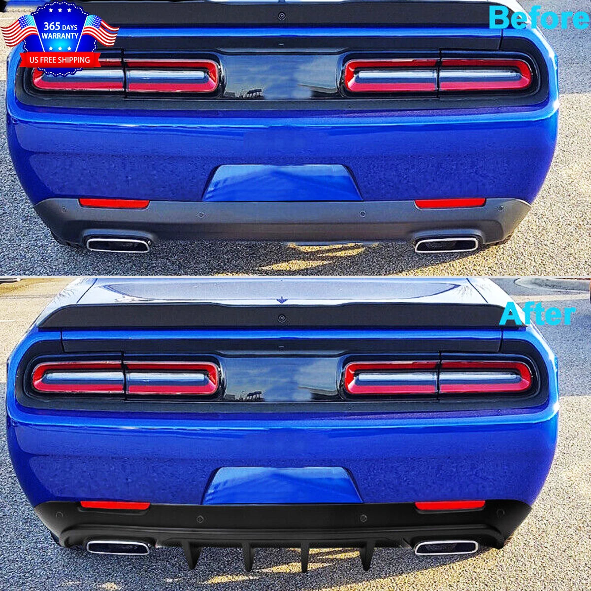 2015-2022 Dodge Challenger GLOSSY BLACK Rear Bumper Lip Diffuser Spoiler Shark Fins