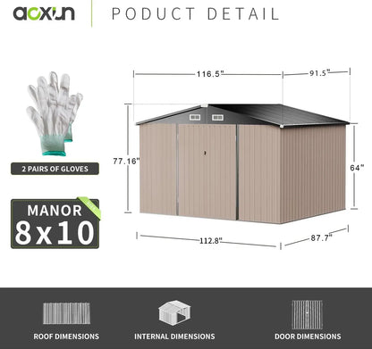 Aoxun Outdoor Metal Storage Shed, 9.7x7.6 FT