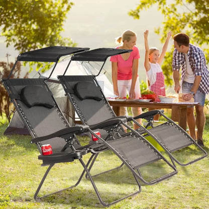 Outdoor Folding Reclining Canopy Cup Holder, Beach Chair