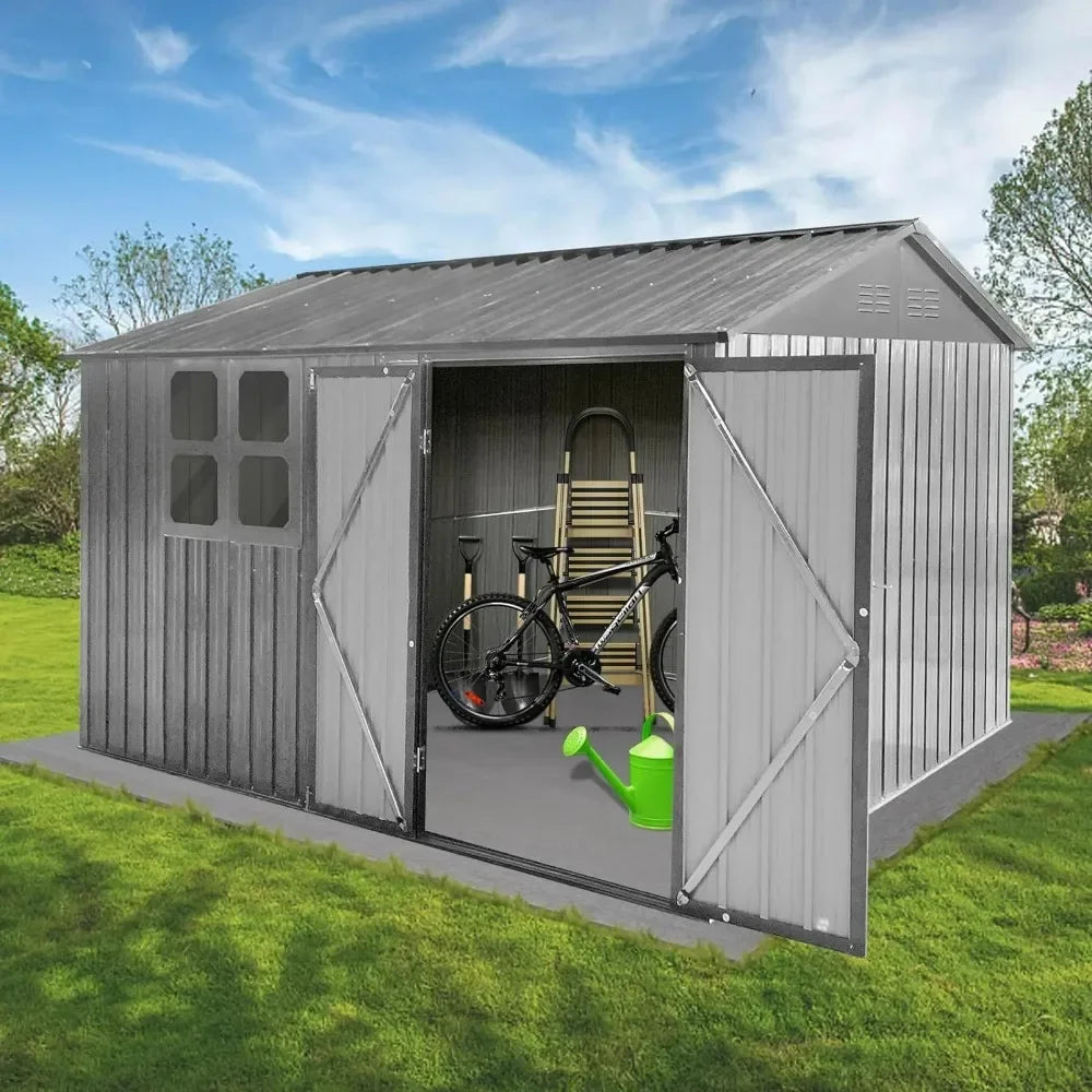 Outdoor Storage Sheds with Window, Metal Anti-Corrosion with Lockable Door&Shutter Vents