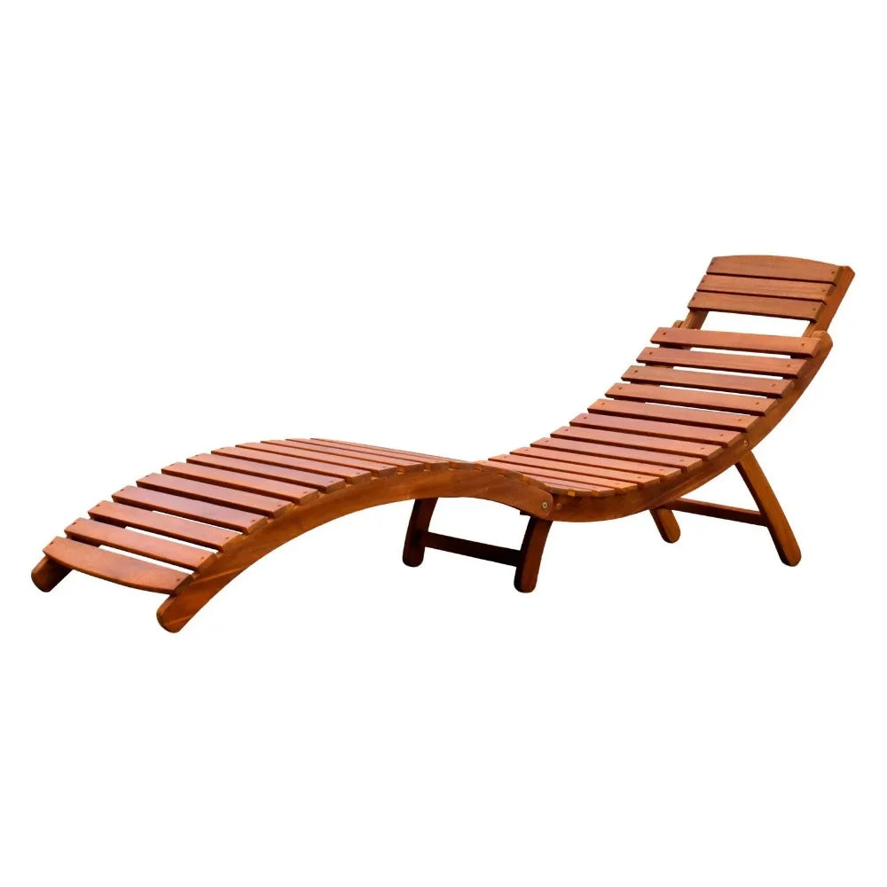 Wood Folding Chaise Lounge Chair With Adjustable Headrest