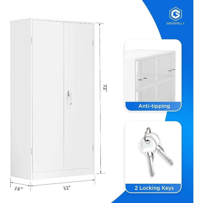 72" Metal Locking Storage Cabinet, with Doors and 4 Shelves,