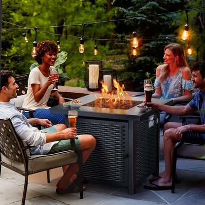 Fire Pits 28 Inch Outdoor Gas Fire Pit, 50,000 BTU Steel Fire Table with Lid and Lava Rock