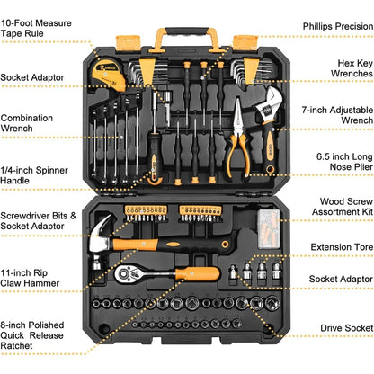 DEKOPRO 128 Piece Tool Set with Plastic Toolbox Storage Case