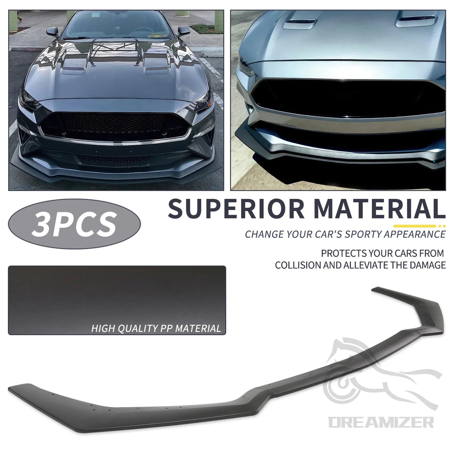 2018-2023 Ford Mustang Front Bumper 3-Piece Lower Spoiler Splitter