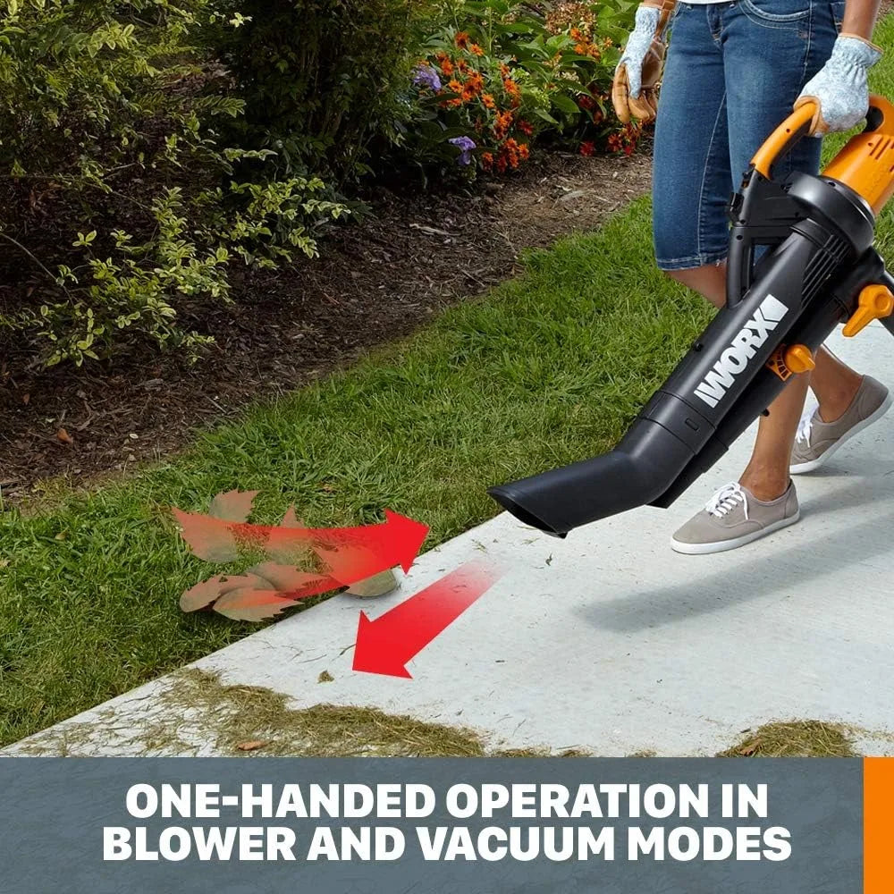 Worx WG505 TRIVAC 12 Amp 3-in-1 Electric Leaf Blower/Leaf Vacuum/Mulcher, Metal Impeller for Fine Mulching