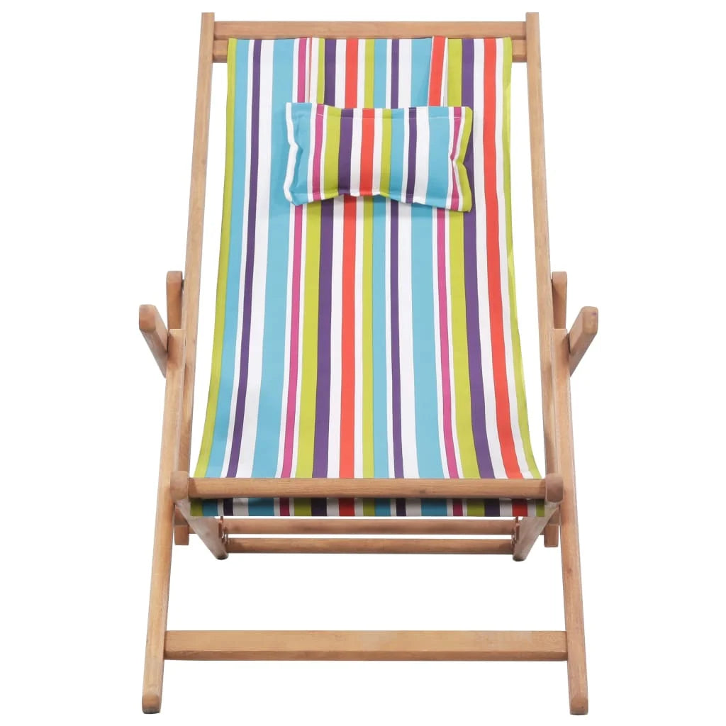 Outdoor Folding Lounge Chair Decor Fabric and Wooden Frame