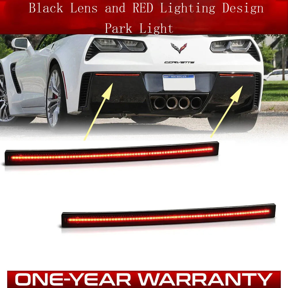 2014-2019 Chevy Corvette Smoked Lens Red LED Rear Bumper Reflector Lights Tail Lights