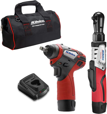 ACDelco ARW12103-K1 G12 Series 12V Cordless Li-ion 3/8” Brushless Ratchet Wrench & Impact Wrench Combo Tool Kit with 2 Batteries