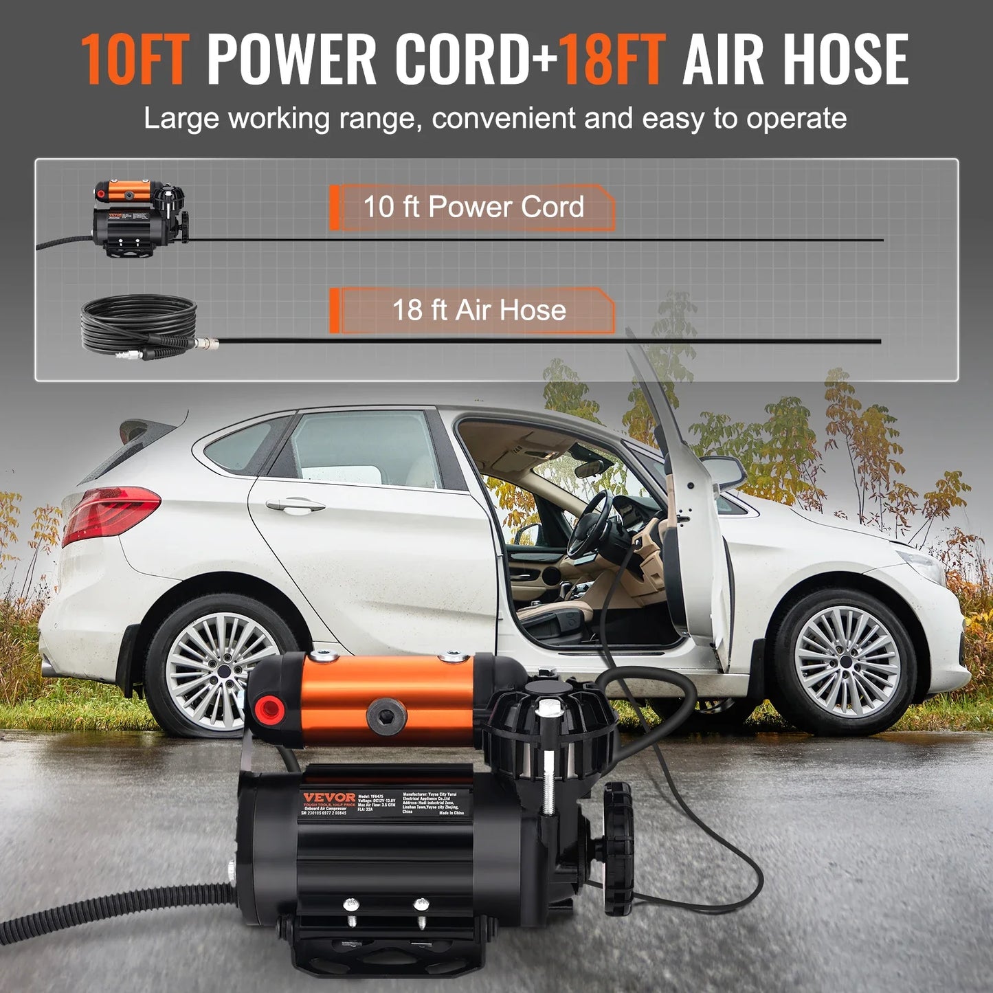 Car Air Compressor Portable Tire Inflator Heavy Duty 3.5CFM Air Pump Kit