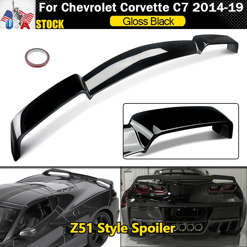 2014-2019 Chevy Corvette C7 Gloss Black Rear Trunk Lid Wing Spoiler C8 Z51 Style