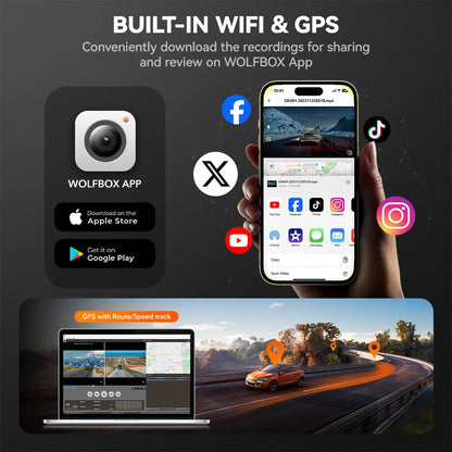 WOLFBOX G840H WIFI 2.5K +1080P GPS Car Dvr GPS 2 Way Dash Cam Stream RearView Mirror Drive Recorder