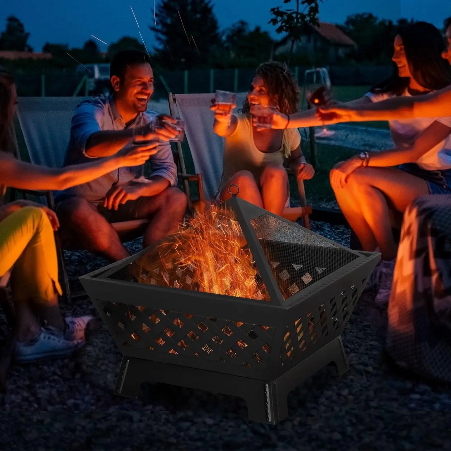 26 Inch Outdoor Fire Pit with Spark Screen Cover, Poker for Patio,Backyard