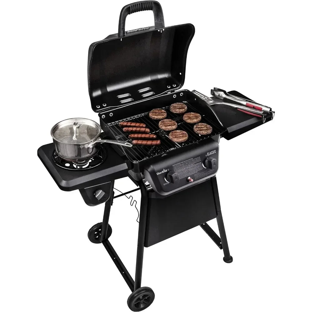 Char-Broil Classic 280 2-Burner Liquid Propane Gas Grill & Basic Grill Cover & Nylon Bristle Grill Brush with Cool Clean Technology, One Size