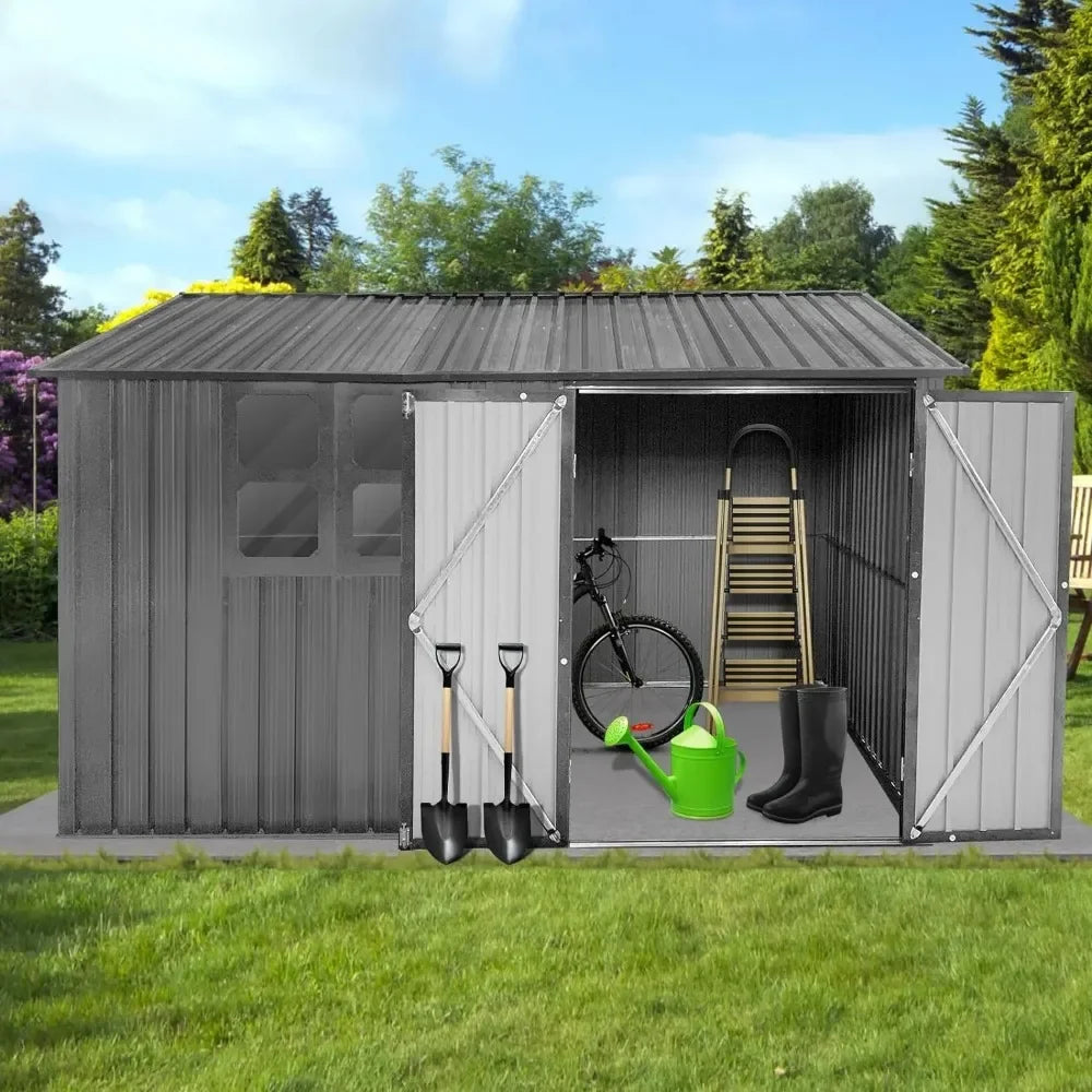 Outdoor Storage Sheds with Window, Metal Anti-Corrosion with Lockable Door&Shutter Vents