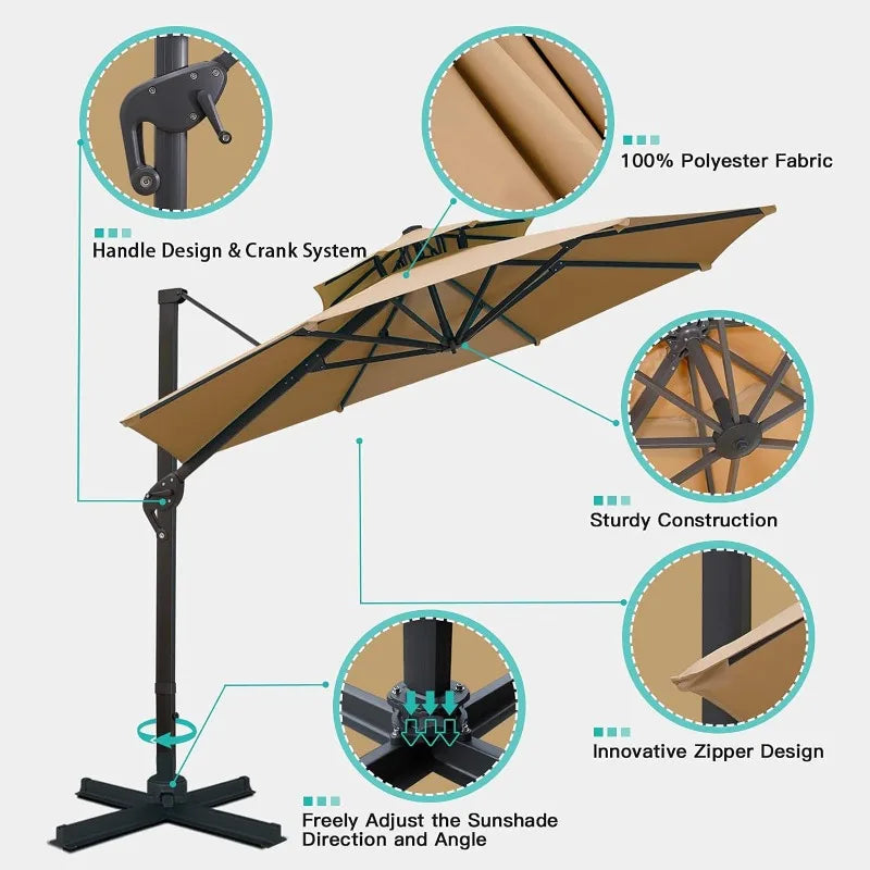 Sunnyglade 11FT Double Top Cantilever Patio Umbrella Deluxe Offset Umbrella 360° Rotation & Integrated Tilting System