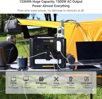 Portable Power Station Hiker U1500 Solar Generator 1536Wh Battery Powered Generator with 3x1500W AC Outlets (Surge Power 3000W)