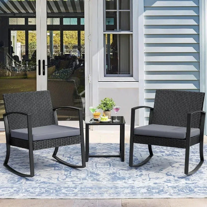 Homall Outdoor 3 Piece Furniture Set, 2 Rocking Patio Chairs with Cushions and Table for Porch, Poolside