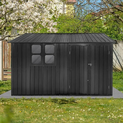 Outdoor Storage Sheds with Window, Metal Anti-Corrosion with Lockable Door&Shutter Vents