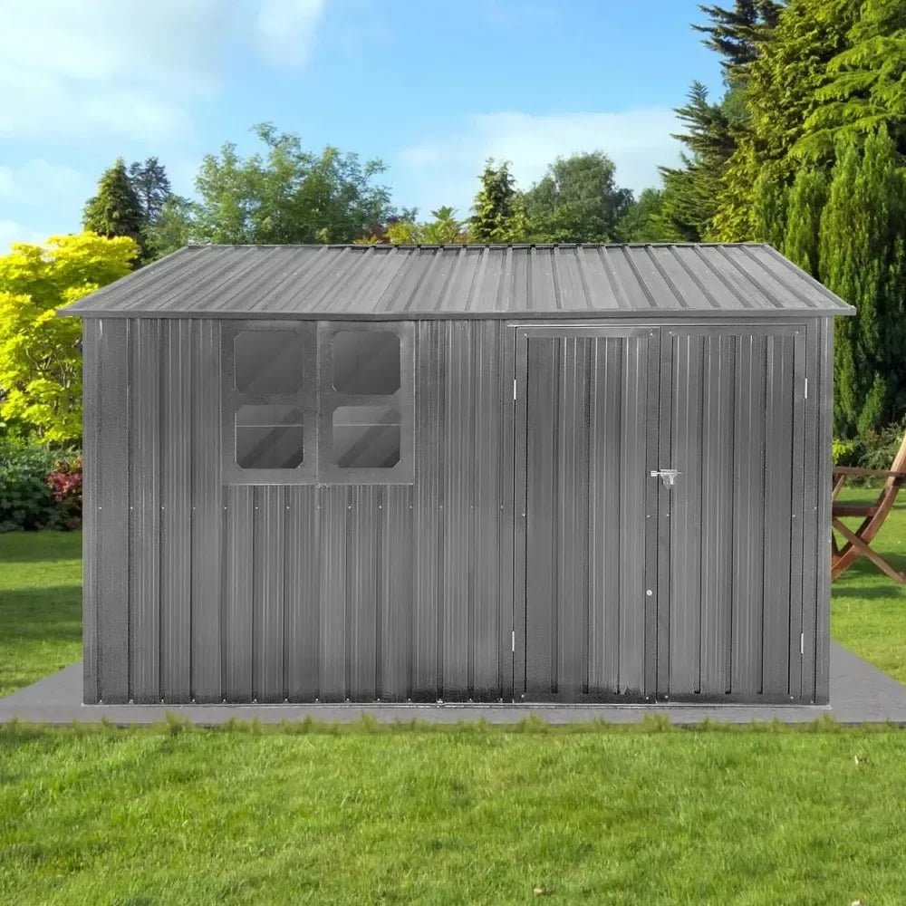 Outdoor Storage Sheds with Window, Metal Anti-Corrosion with Lockable Door&Shutter Vents