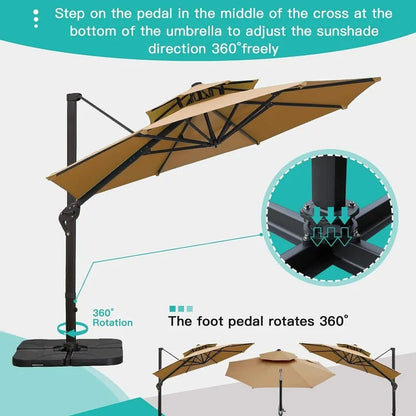 Sunnyglade 11FT Double Top Cantilever Patio Umbrella Deluxe Offset Umbrella 360° Rotation & Integrated Tilting System