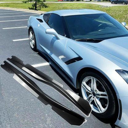 2014-2019 Chevy Corvette C7 Z06 Look Side Skirts ABS Carbon Fiber/Gloss Black Style