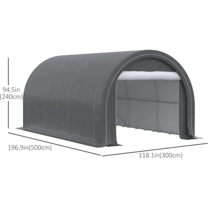 Outsunny 10' x 16' Carport, Heavy Duty Portable Garage Storage Tent with Large Zippered Door, Anti-UV PE Canopy Gray