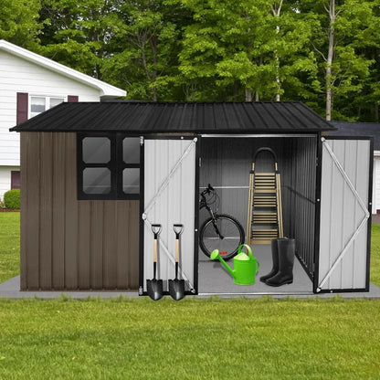 Outdoor Storage Sheds with Window, Metal Anti-Corrosion with Lockable Door&Shutter Vents