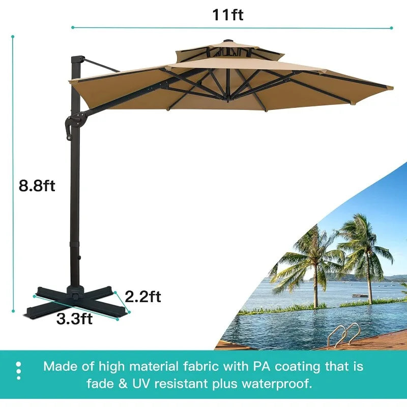 Sunnyglade 11FT Double Top Cantilever Patio Umbrella Deluxe Offset Umbrella 360° Rotation & Integrated Tilting System