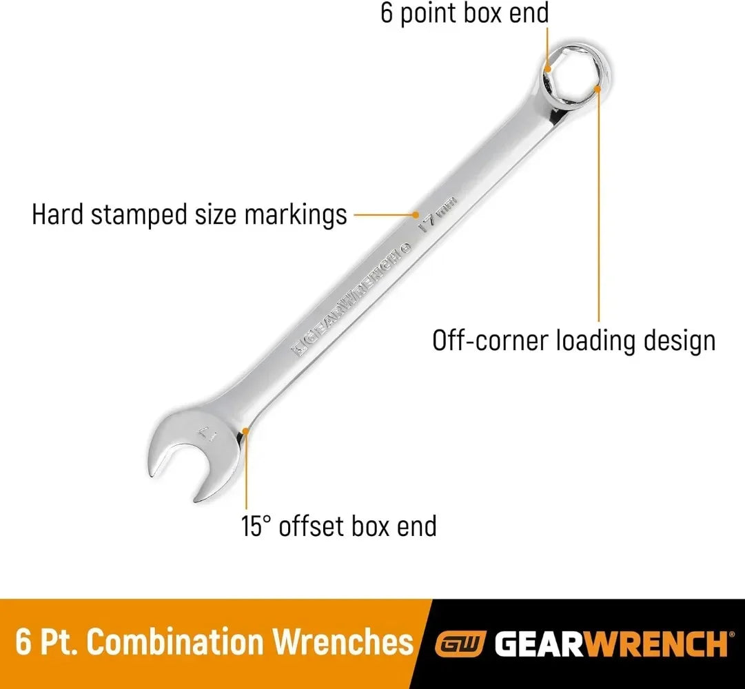 GEARWRENCH 28 Pc. 6 Pt. Combination Wrench Set, SAE/Metric - 81923, Chrome