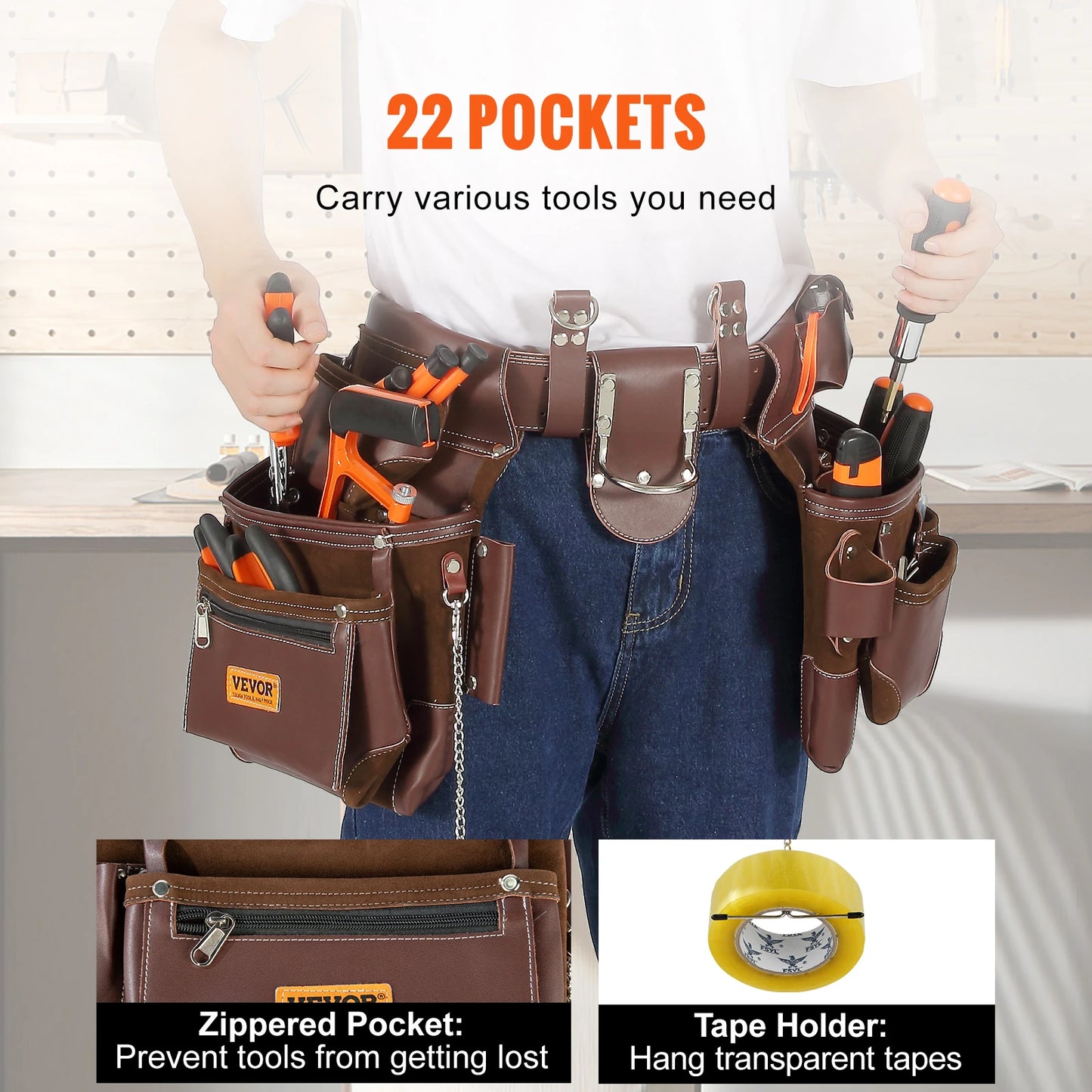 Multi Pockets Adjustable Size Heavy Duty Detachable Tool Pouch Bag