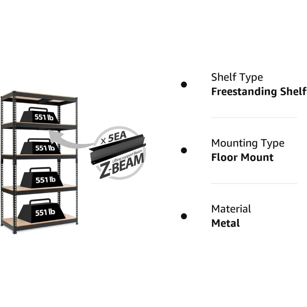 HOMEDANT Z-beam 5-Tier Laminated Heavy Duty Metal Shelving Unit Adjustable Garage Storage Utility Rack Shelves Organization