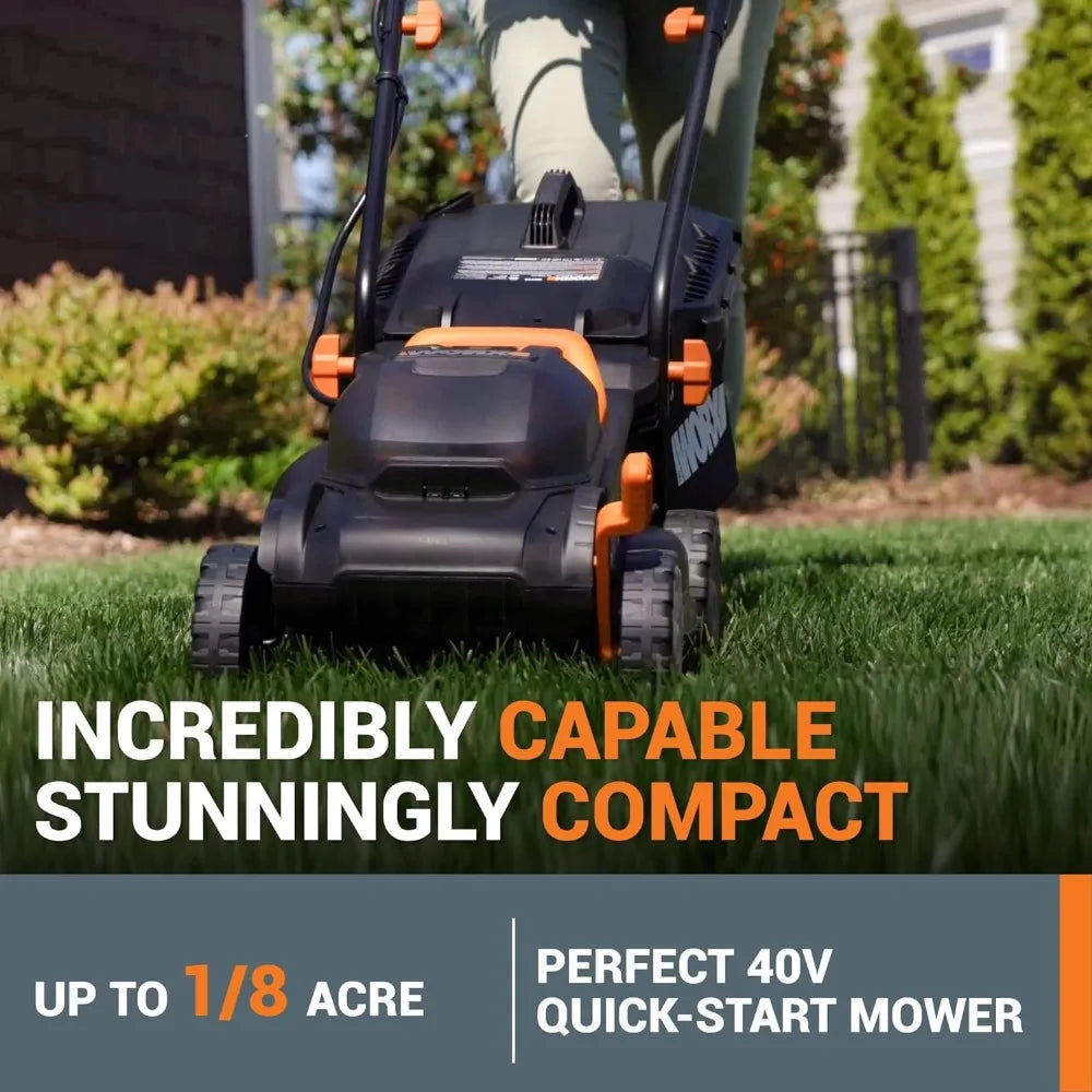 Worx WG 779 40V 14" Cordless 2-in-1 Battery Lawn Mower with 6-Position Height Adjustment – 2 Batteries & Charger Included