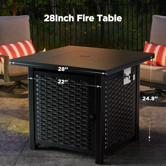 Fire Pits 28 Inch Outdoor Gas Fire Pit, 50,000 BTU Steel Fire Table with Lid and Lava Rock