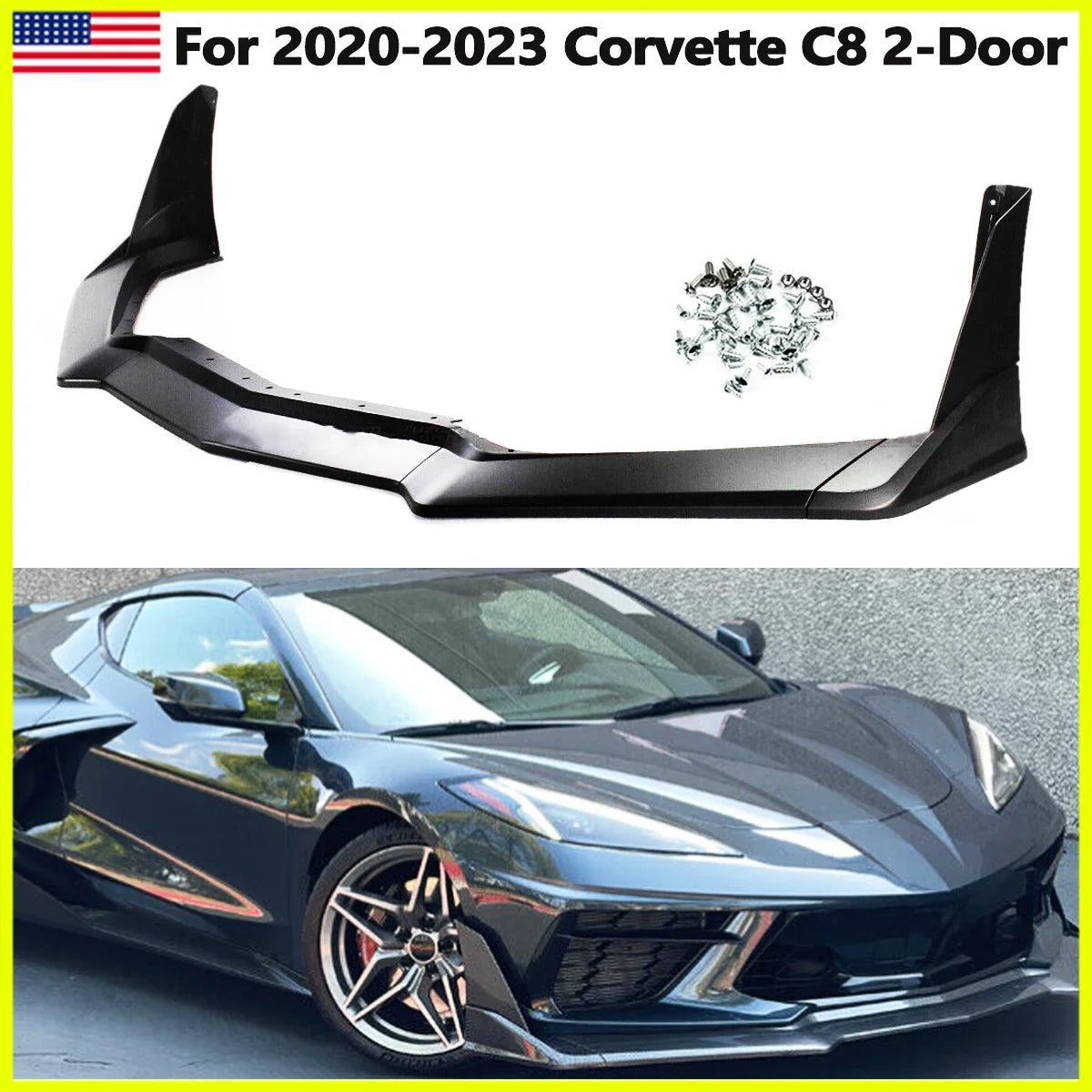 2020-2023 Corvette C8 ZR1 Style Matte Black Front Bumper Lip Splitter with Winglet