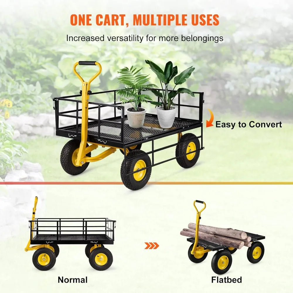 1200 Lbs. Capacity Foldable Metal Utility Wagon With 2-in-1 Handle and 13 in Tires