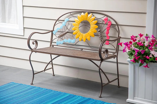 Evergreen Weatherproof Sunflower with Butterflies Outdoor Bench, Holds Up to 400 lbs