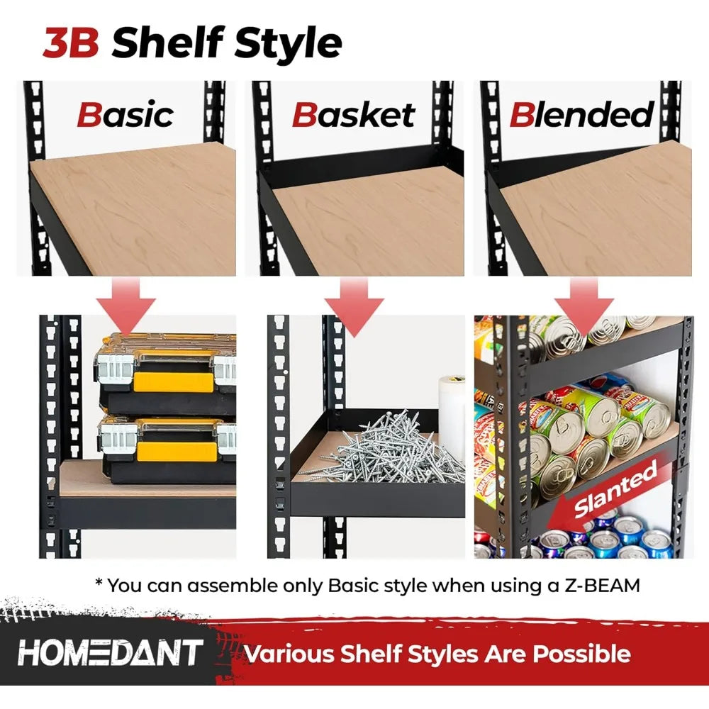 HOMEDANT Z-beam 5 Tier Laminated Heavy Duty Garage Storage Adjustable Wide Size Metal Shelving Unit Utility Rack Shelves