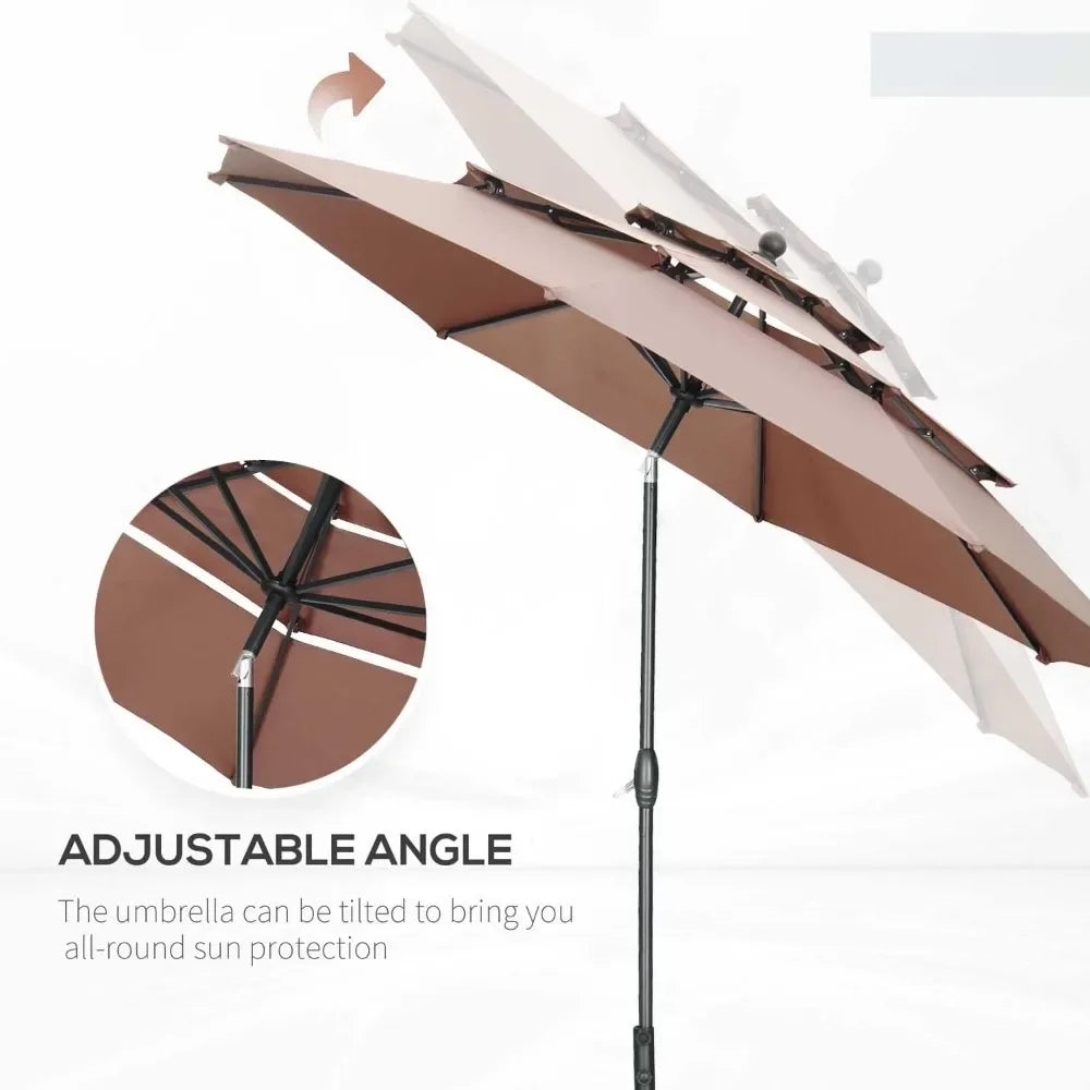 PUPZO 10ft Patio Umbrella 3 Tiers with Tilt Adjustment and 8 Sturdy Ribs