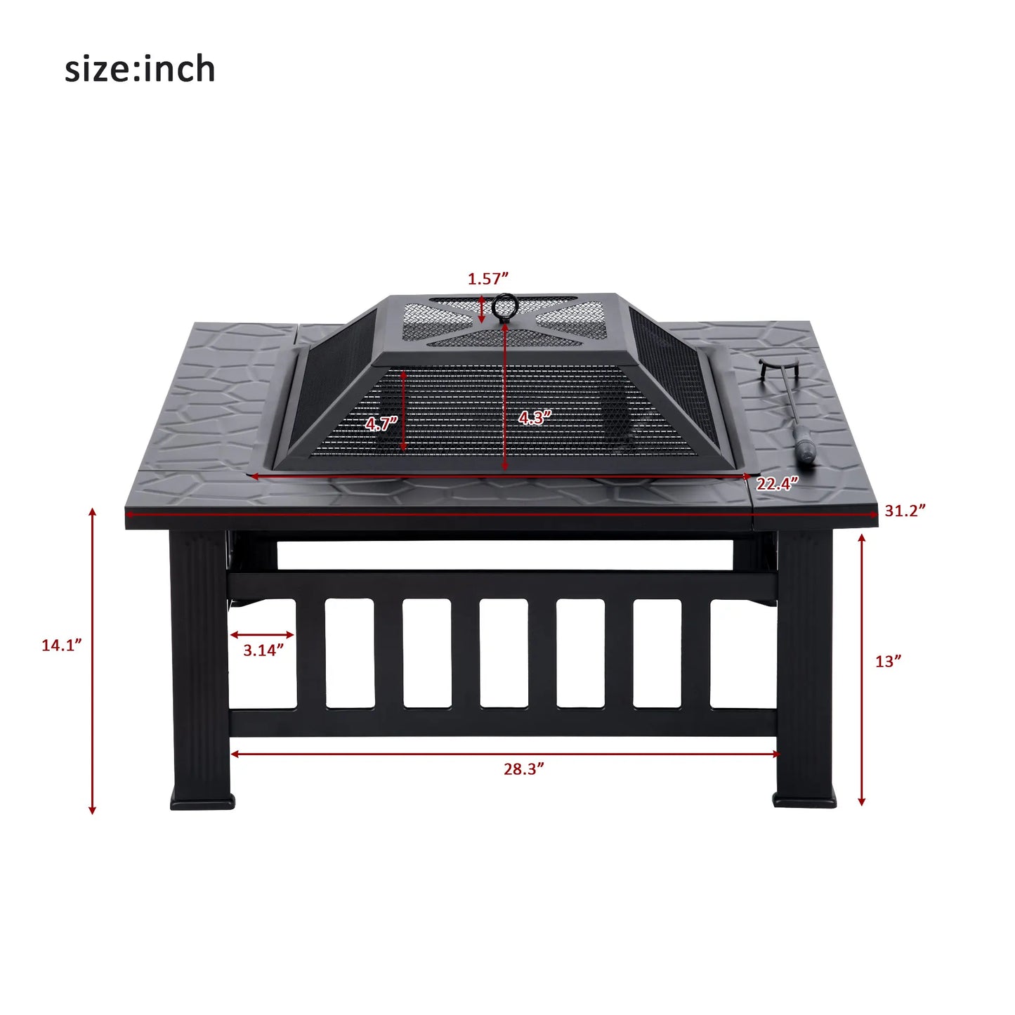 Outdoor Metal Wood Burning Square Fire Pit