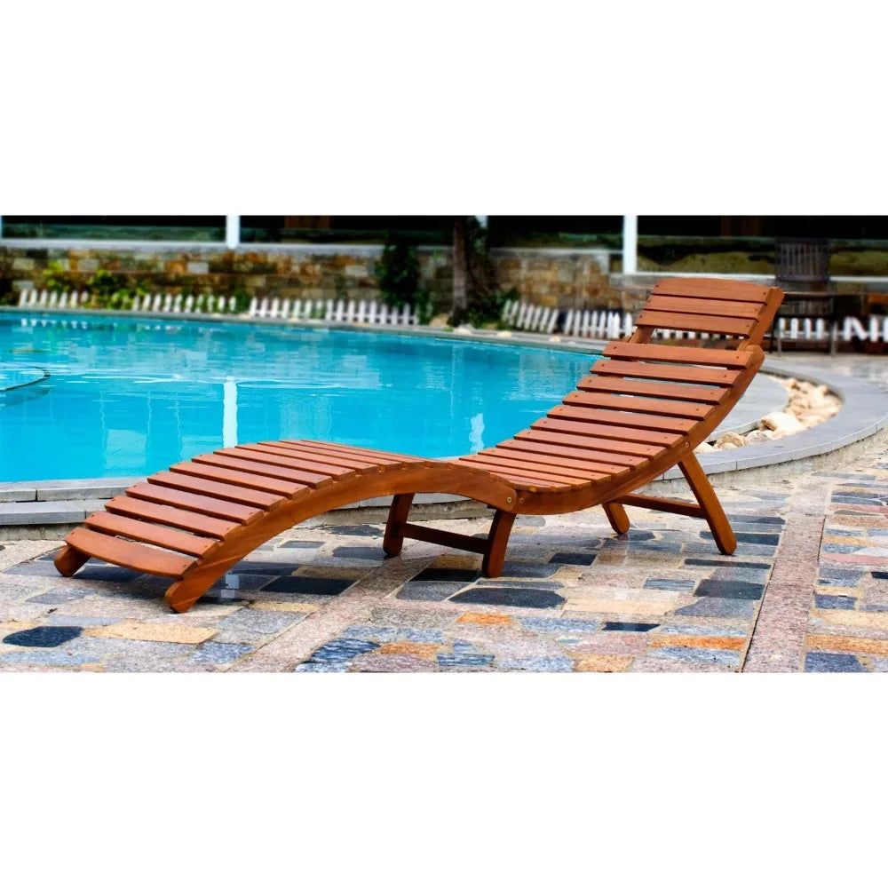 Wood Folding Chaise Lounge Chair With Adjustable Headrest