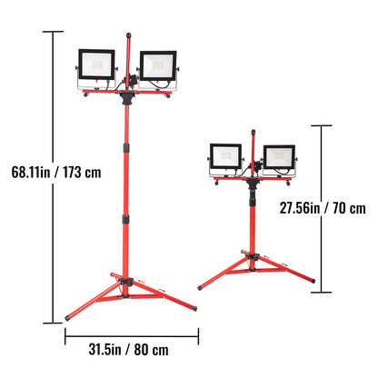 LED 5000 Lumen Dual-head LED Tripod Work Light w/ 27.6"-68.1" Adjustable & Foldable Stand