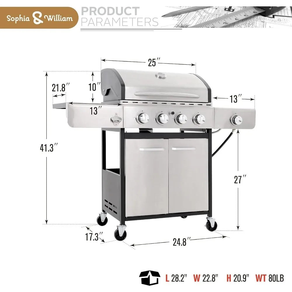 Captiva Designs 4/6-Burner Gas Propane Stainless Steel BBQ Grill Side Burner and Porcelain-Enameled Cast Iron Grates